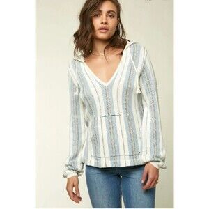 O’NEILL Striped Pullover Knitted Hoodie Women’s Medium Y2K Comfort Beach Cozy